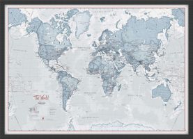 Small The World Is Art - Wall Map Teal (Wood Frame - Black)
