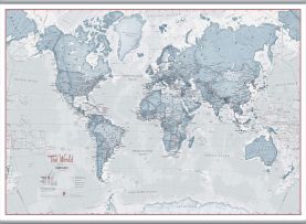 Huge The World Is Art - Wall Map Teal (Hanging bars)