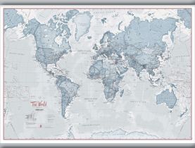 Small The World Is Art - Wall Map Teal (Hanging bars)