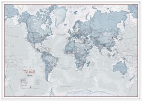 Large The World Is Art - Wall Map Teal (Pinboard & wood frame - White)