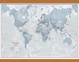 Small The World Is Art - Wall Map Teal (Wooden hanging bars)