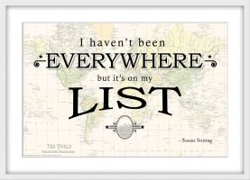 Travel Quote Map Print 'I haven't been everywhere...' (Wood Frame - White)