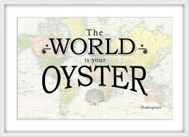 Travel Quote Map Print 'The World is your oyster...' (Wood Frame - White)