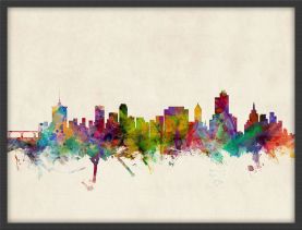 Medium Tulsa Oklahoma Watercolour Skyline (Pinboard & wood frame - Black)