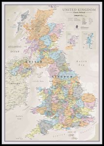 Large UK Classic Wall Map (Pinboard & framed - Black)