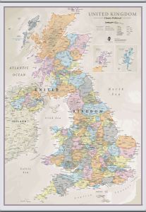 Large UK Classic Wall Map (Rolled Canvas with Hanging Bars)