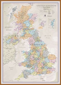Large UK Classic Wall Map (Wood Frame - Teak)