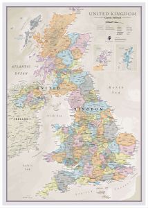 Large UK Classic Wall Map (Pinboard & wood frame - White)