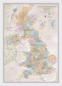Medium UK Classic Wall Map (Pinboard & wood frame - White)
