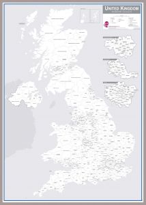 UK Parliamentary Boundary Outline Map - with updated boundaries for the 2024 General Election (Pinboard & framed - Silver)