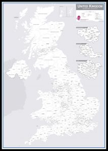 UK Parliamentary Boundary Outline Map - with updated boundaries for the 2024 General Election (Pinboard & framed - Black)