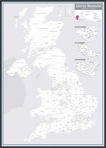 UK Parliamentary Boundary Outline Map (Pinboard & wood frame - Black)