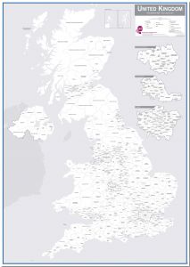 UK Parliamentary Boundary Outline Map - with updated boundaries for the 2024 General Election (Pinboard)