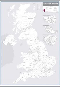 UK Parliamentary Boundary Outline Map (Rolled Canvas with Hanging Bars)
