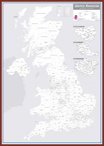 UK Parliamentary Boundary Outline Map - with updated boundaries for the 2024 General Election (Pinboard & framed - Dark Oak)