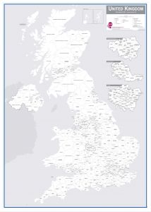 UK Parliamentary Boundary Outline Map (Pinboard & wood frame - White)