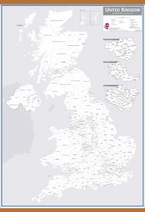 UK Parliamentary Boundary Outline Map - with updated boundaries for the 2024 General Election (Wooden hanging bars)