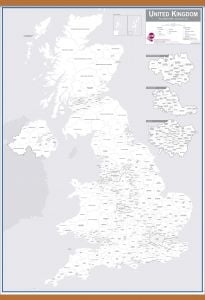 UK Parliamentary Boundary Outline Map (Rolled Canvas with Wooden Hanging Bars)