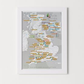 Scratch Off UK Cycle Climbs Print (Pinboard & wood frame - White)