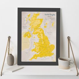UK as Art Map - Daffodil (Wood Frame - Black)