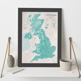 UK as Art Map - Tarragon (Wood Frame - Black)