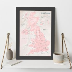 UK as Art Map - Blush (Wood Frame - Black)