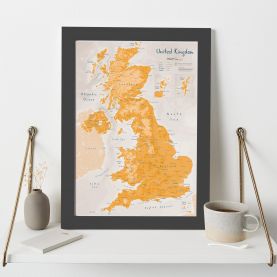UK as Art Map - Saffron (Wood Frame - Black)