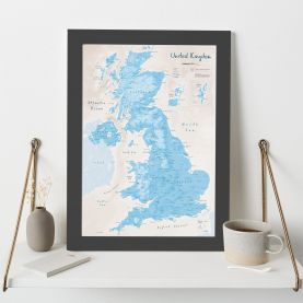 UK as Art Map - Cerulean (Wood Frame - Black)
