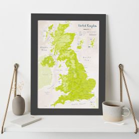 UK as Art Map - Parakeet (Wood Frame - Black)