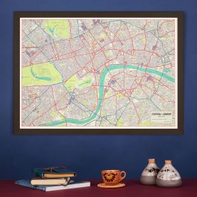 Large Vintage Map of London Poster (Wood Frame - Black)