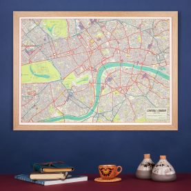 Medium Vintage Map of London Poster (Wood Frame - Oak)