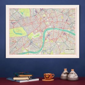 Large Vintage Map of London Poster (Pinboard & wood frame - White)