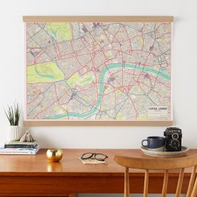 Large Vintage Map of London Poster (Wooden hanging bars)