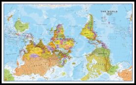 Huge Upside Down World Wall Map Political (Pinboard & framed - Black)