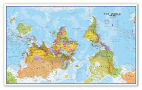 Huge Upside Down World Wall Map Political (Canvas)