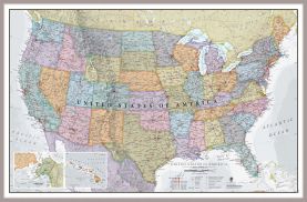 Large USA Classic Wall Map (Magnetic board mounted and framed - Brushed Aluminium Colour)