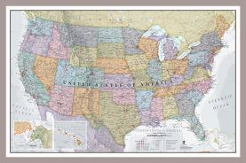 Medium USA Classic Wall Map (Magnetic board mounted and framed - Brushed Aluminium Colour)