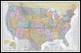 Large USA Classic Wall Map (Pinboard & framed - Black)