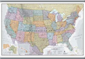 Medium USA Classic Wall Map (Rolled Canvas with Hanging Bars)