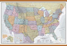 Large USA Classic Wall Map (Wooden hanging bars)