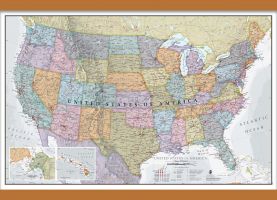 Medium USA Classic Wall Map (Rolled Canvas with Wooden Hanging Bars)