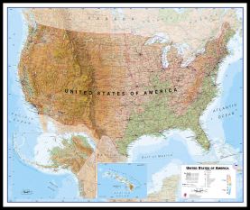 Large USA Wall Map Physical (Pinboard & framed - Black)