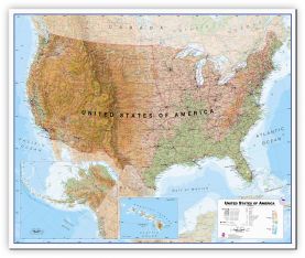 Large USA Wall Map Physical (Canvas)
