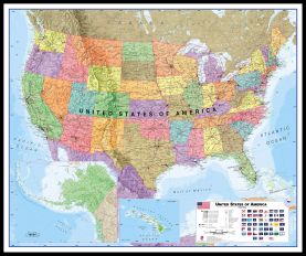 Large USA Wall Map Political (Canvas Floater Frame - Black)