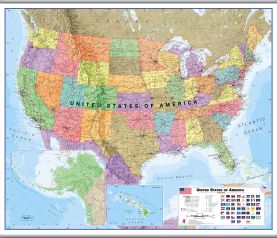 Large USA Wall Map Political (Rolled Canvas with Hanging Bars)