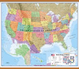 Huge USA Wall Map Political (Wooden hanging bars)