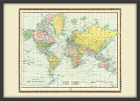 Small Vintage Bartholomew Political World Map 1914 (Wood Frame - Black)