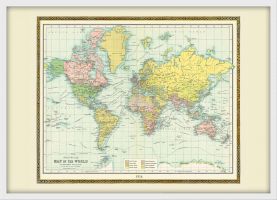Small Vintage Bartholomew Political World Map 1914 (Wood Frame - White)
