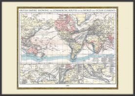 Large Vintage British Empire World Map 1896 (Wood Frame - Black)
