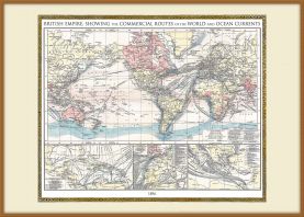 Large Vintage British Empire World Map 1896 (Wood Frame - Teak)